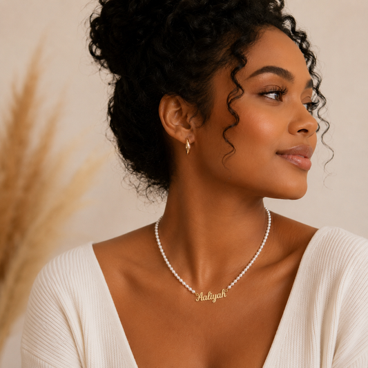 DIY Pearl Necklace with Personalized Name Engraving